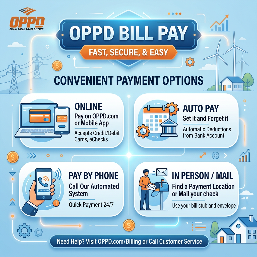 OPPD bill pay options including online, auto pay, pay by phone, and in person/mail